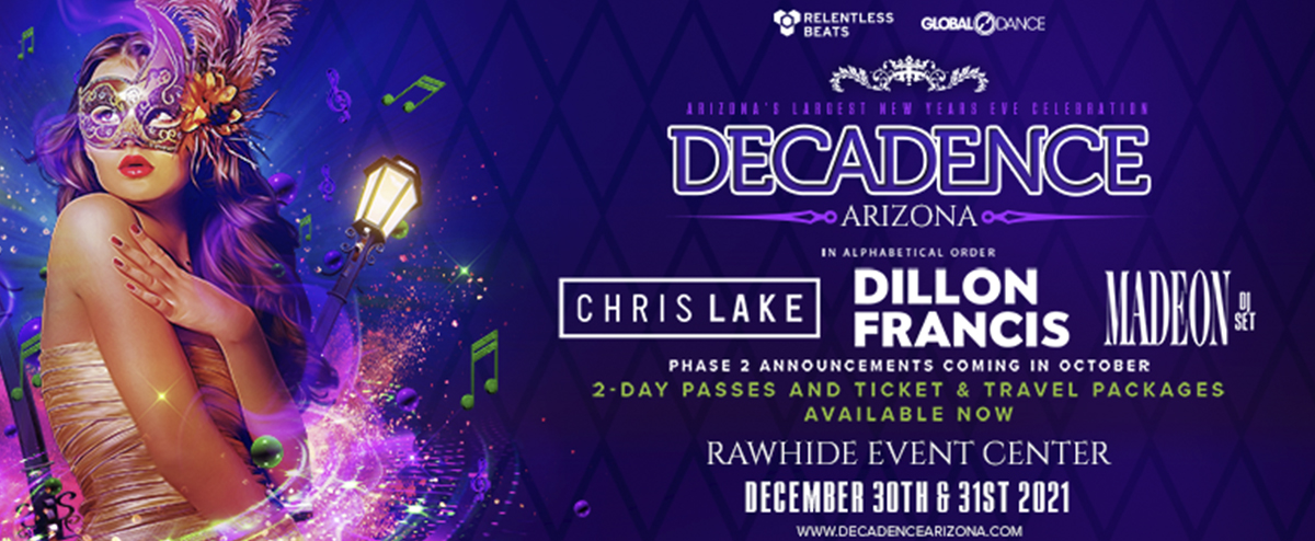 Ring in the new year once again at Arizona’s biggest NYE party, Decadence Arizona.