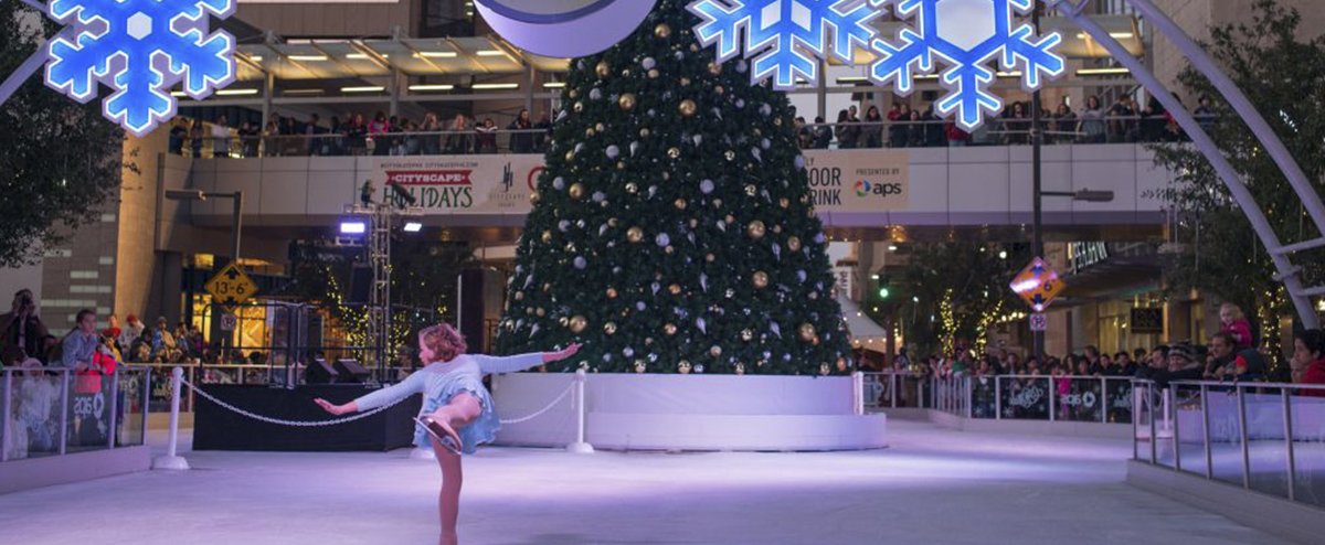 The CitySkate rink offers freshly surfaced ice, twinkling holiday lights and festive décor, all set within the heart of the city.